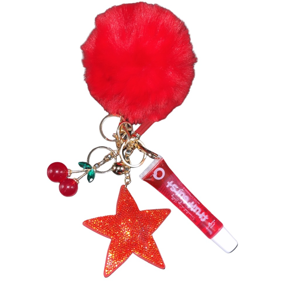 Puff Ball, Strawberry Lip Gloss Keychain